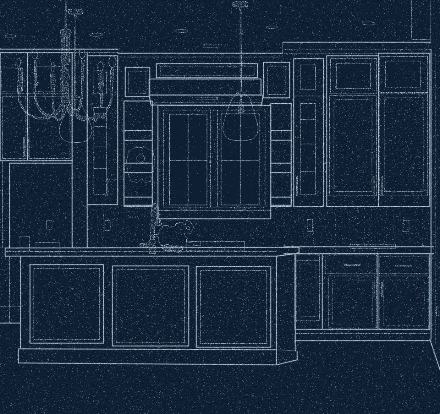Illustration of a point cloud in a 3D Revit model of the same kitchen